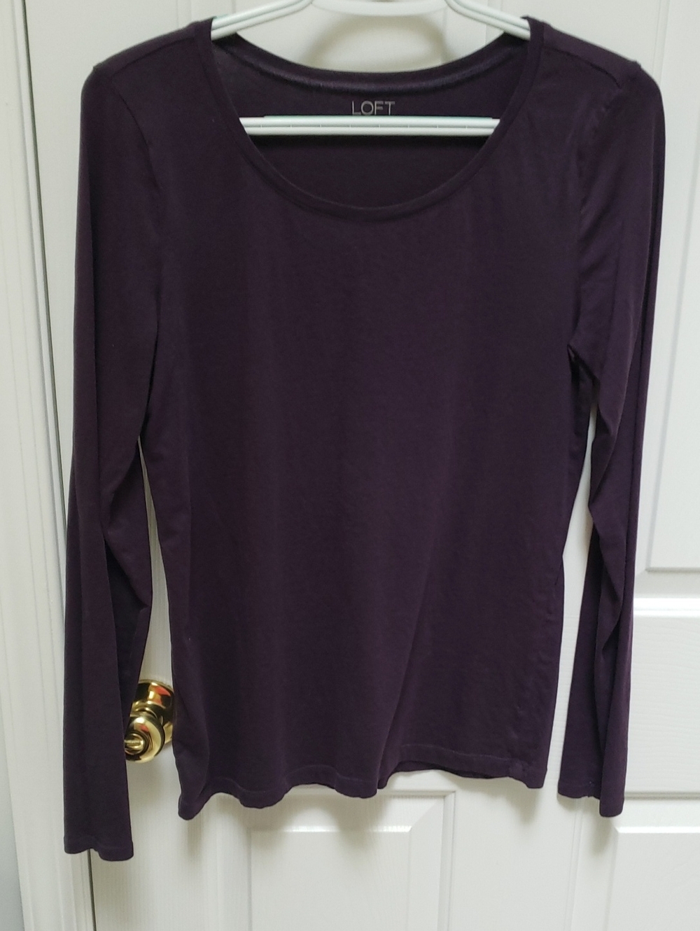 LOFT Long-Sleeve Scoop Neck Top - Plum